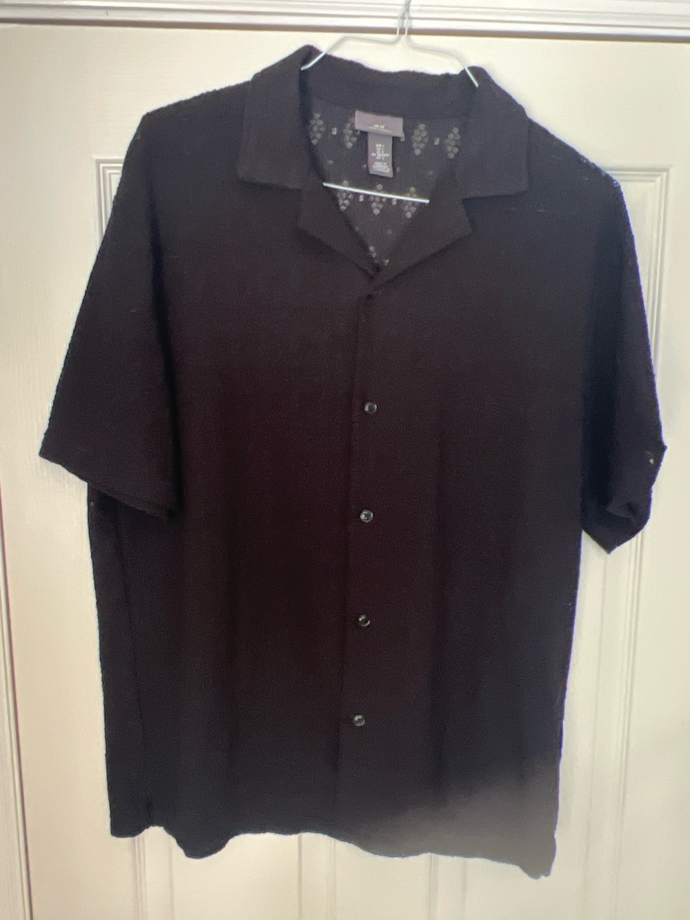 H&M Men’s Black Crochet Lace Open Knit Camp Collar Resort Shirt | Size Large